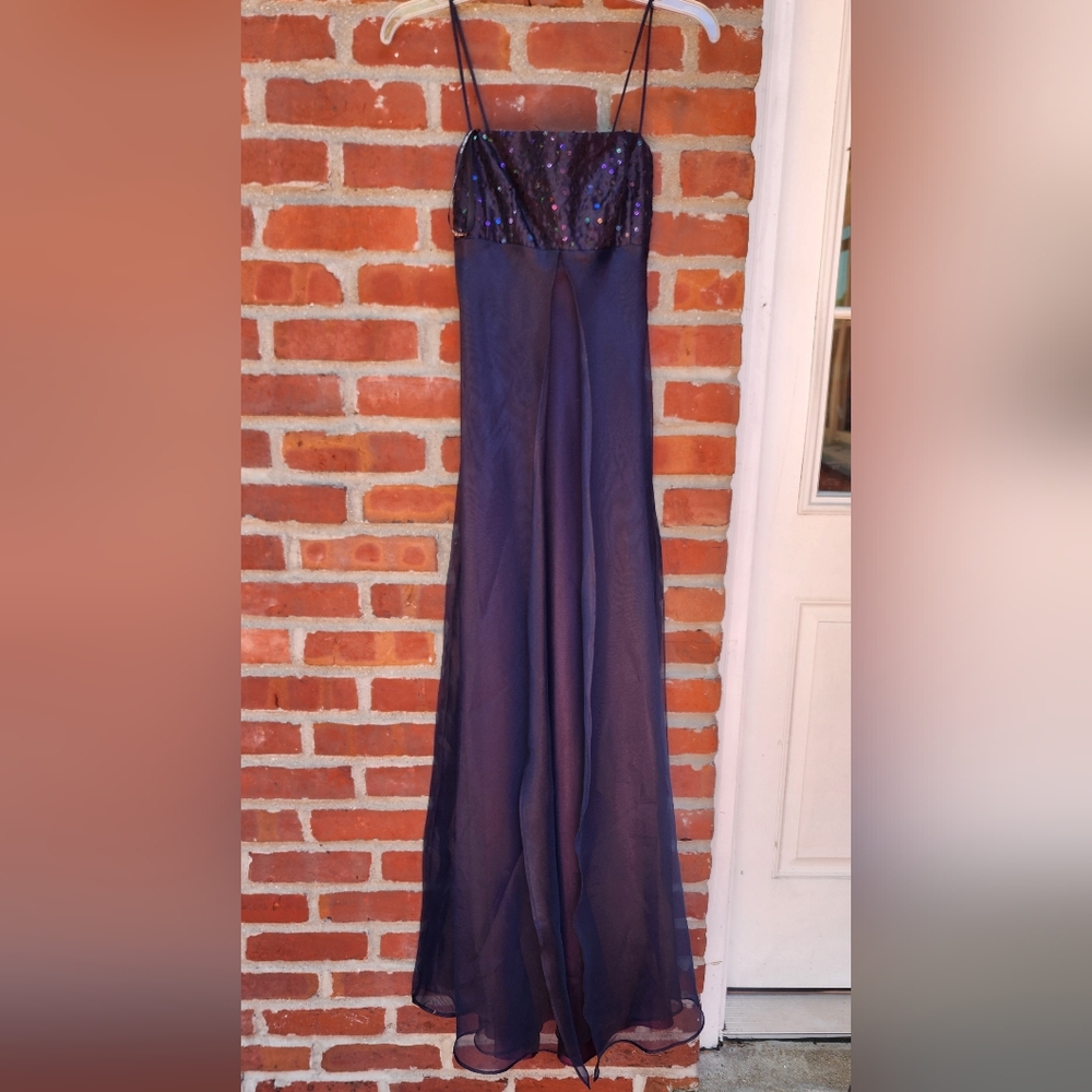 Morgan and Co. Y2K prom dress, navy, Empire waist, size 5/6
